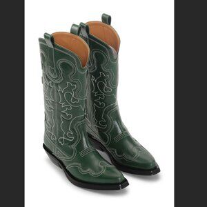 Ganni Green Cowboy Boots